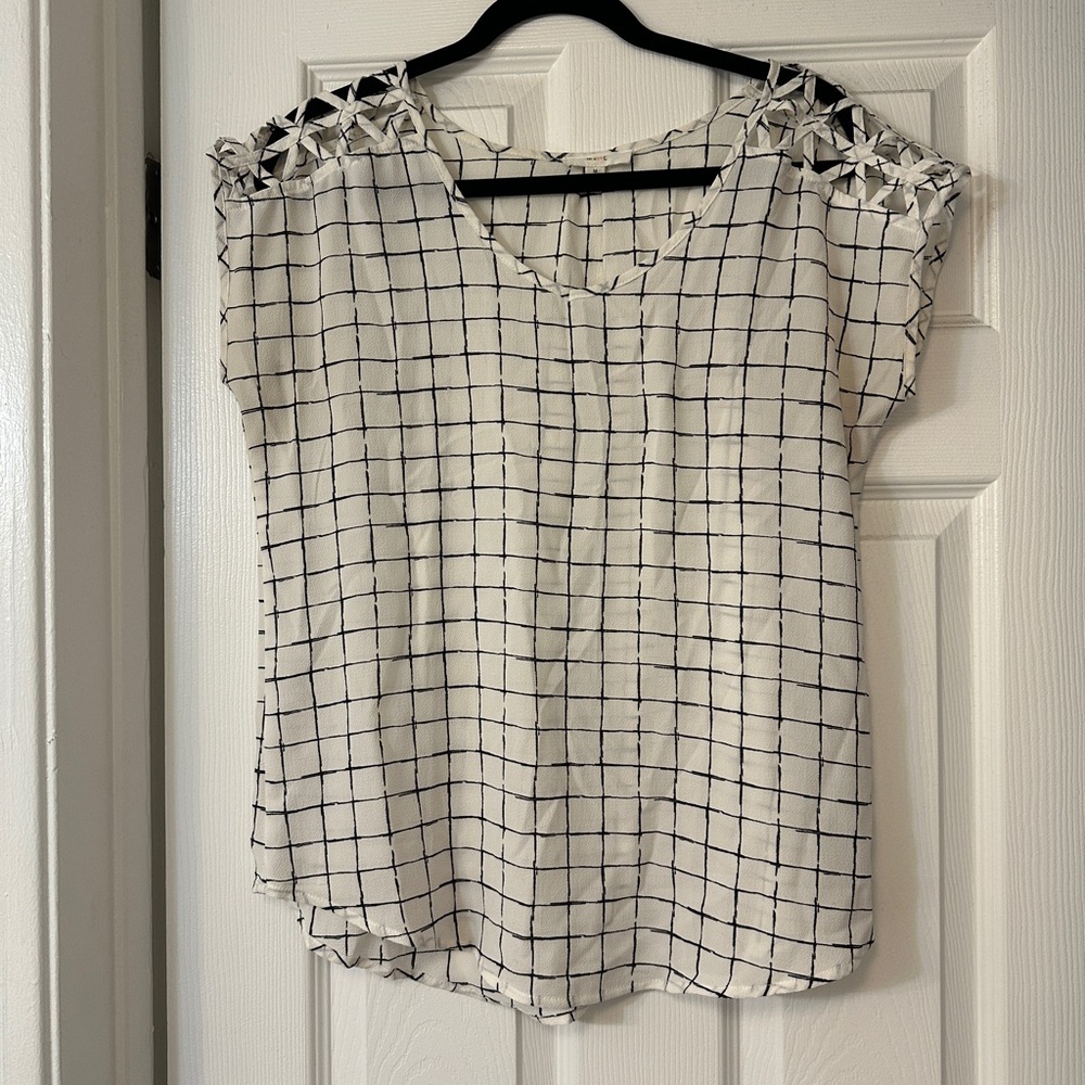 Mine Black and White Embellished Boxy Blouse